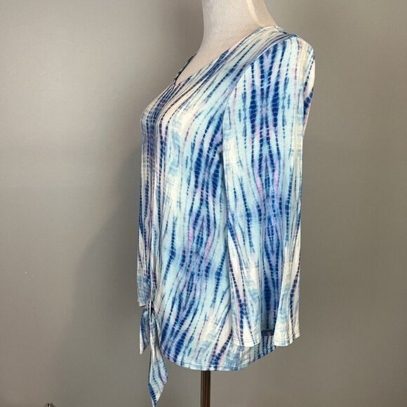 Chico's Tie Dye T Shirt Blouse Tie Front WaterColor Blue Purple NWT Large - Picture 6 of 12